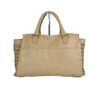 Anabaglish Large Tan Leather Bag Basket weave Sides Top Handles